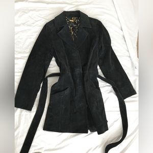Dennis  Basso Black Suede Trench Coat